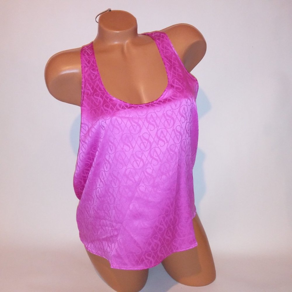 Victoria Secret Tank Top Camisole Pink Allover Logo Print Racerback Sleepwear Lo